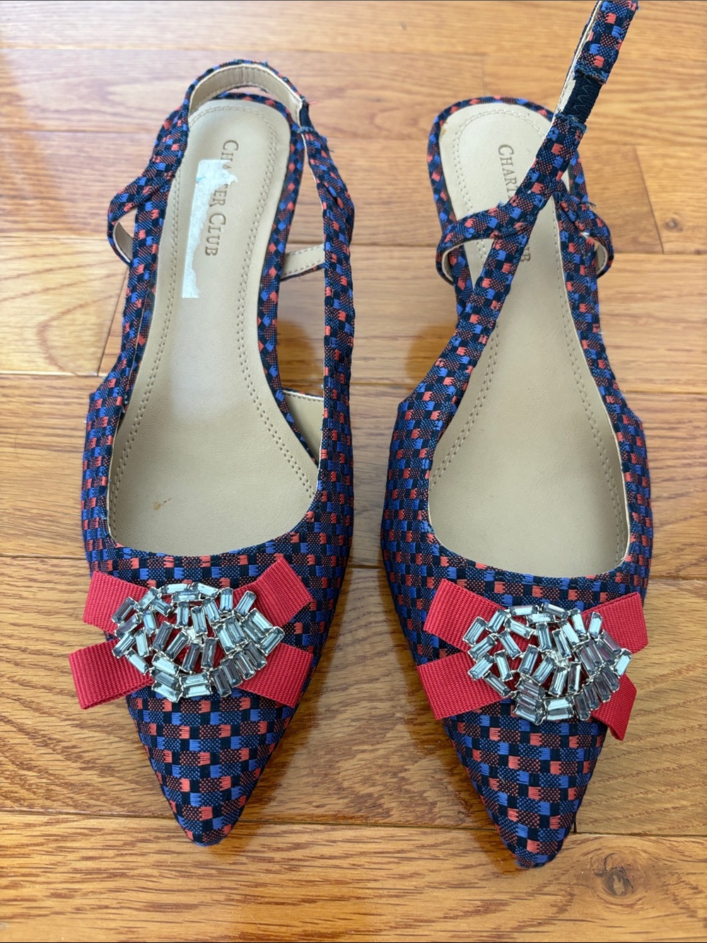 Red and blue slingback heels
